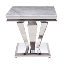 Satinka End Table, Light Gray Printed Faux Marble Top & Mirrored Silver Finish