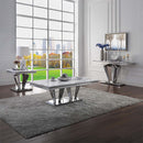 Satinka End Table, Light Gray Printed Faux Marble Top & Mirrored Silver Finish