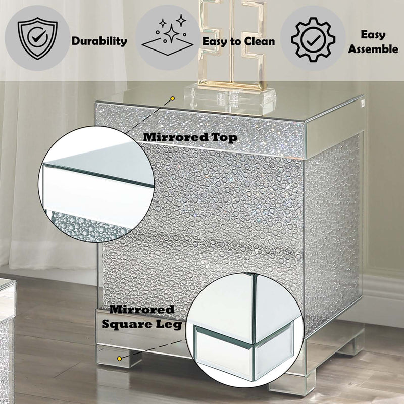Mallika End Table, Mirrored & Faux Round Crystals