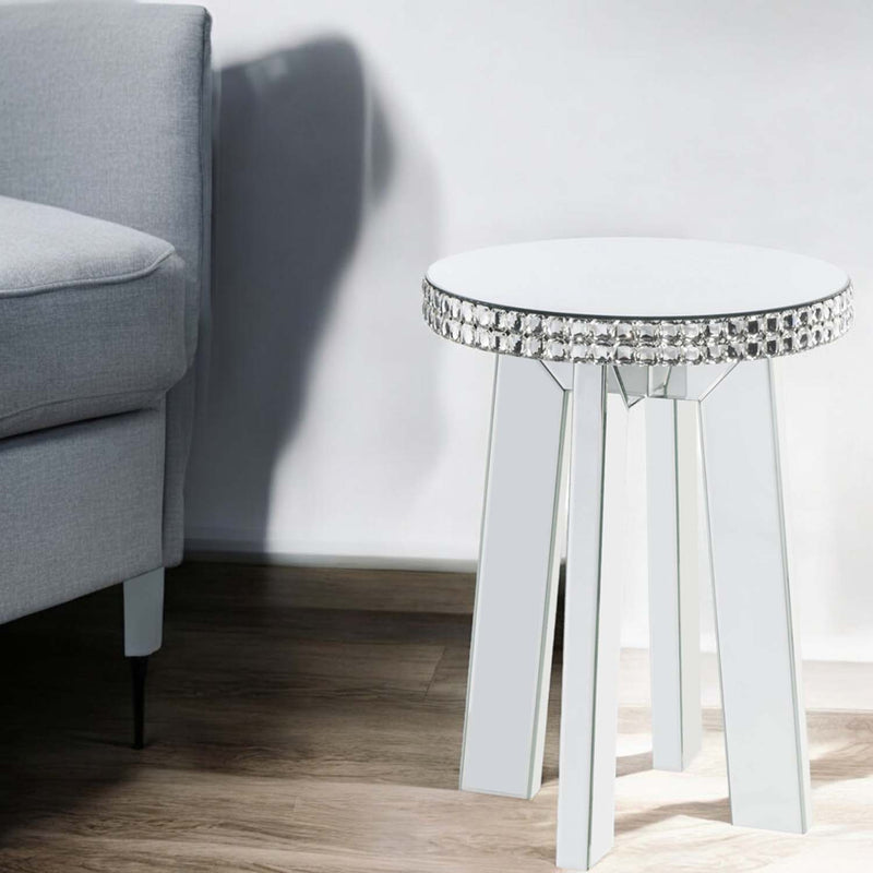 Lotus End Table, Mirrored & Faux Ice Cube Crystals