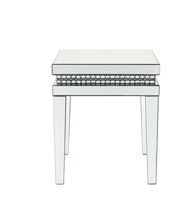 Lotus End Table, Mirrored & Faux Ice Cube Crystals Acme