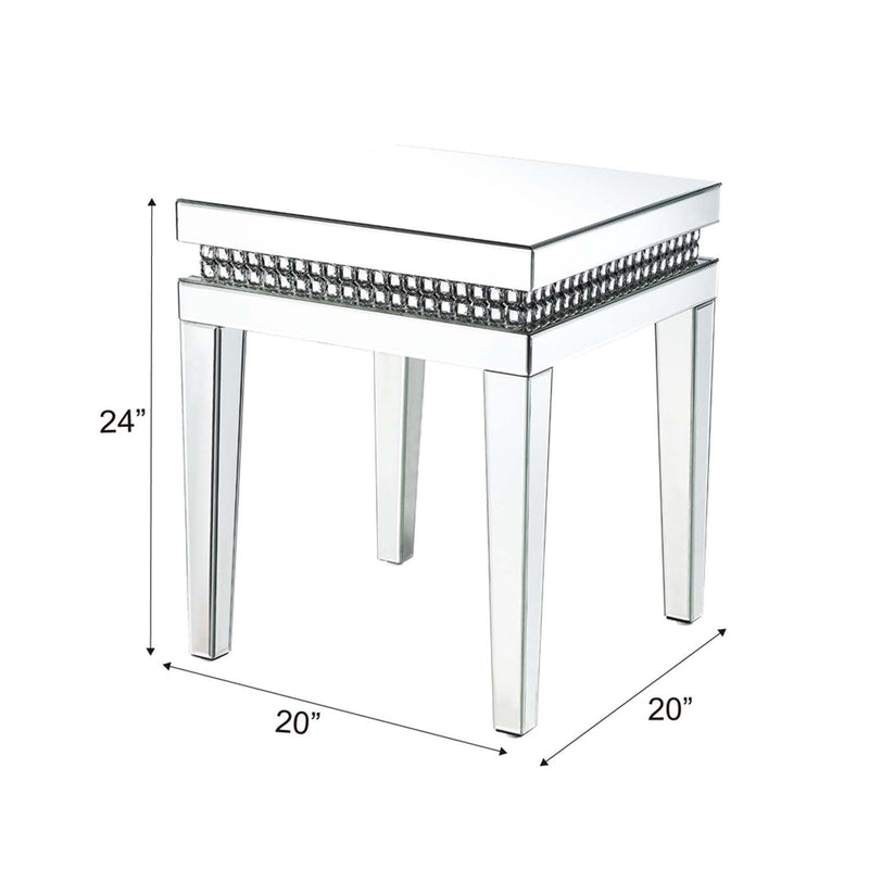 Lotus End Table, Mirrored & Faux Ice Cube Crystals Acme