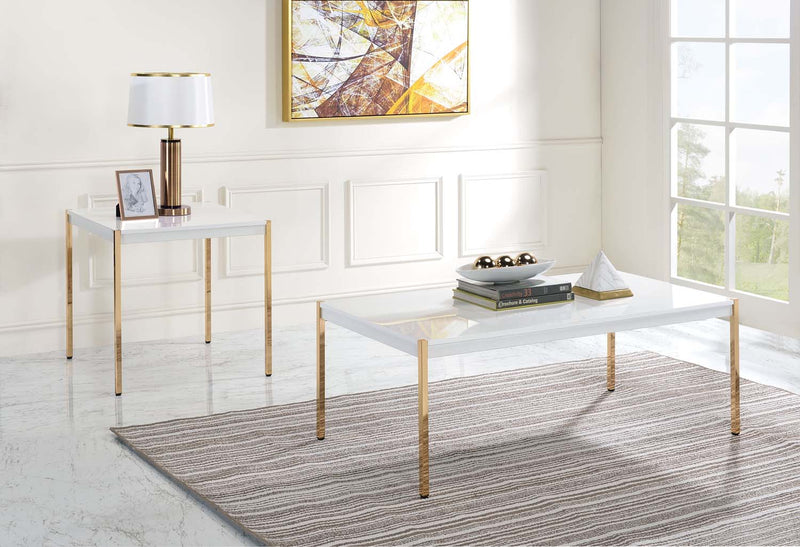 Otrac End Table, White & Gold Finish Acme