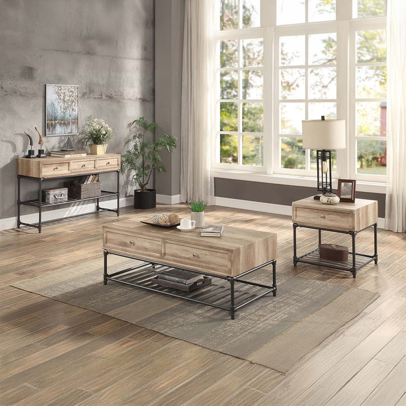 Brantley II End Table, Oak & Sandy Black Finish Acme