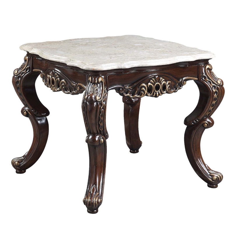 Benbek End Table, Marble & Antique Oak Finish Acme