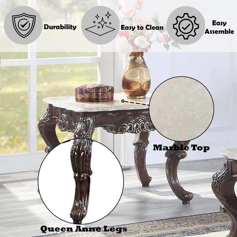 Benbek End Table, Marble & Antique Oak Finish Acme