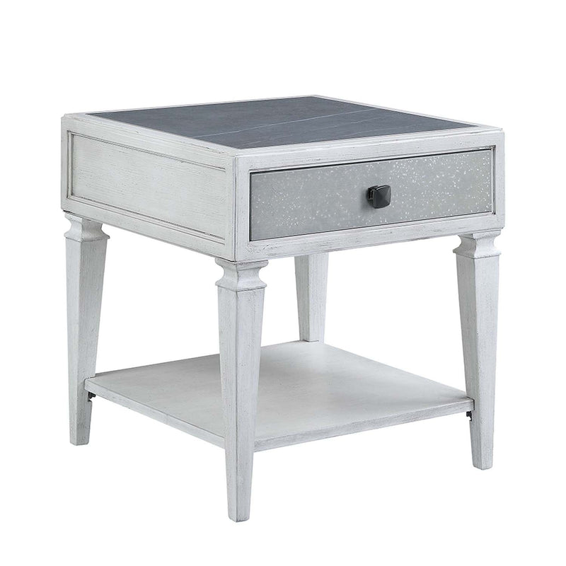 Katia End Table, Rustic Gray & Weathered White Finish Acme