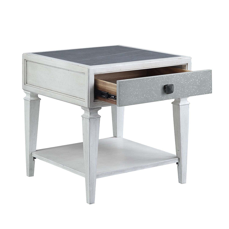 Katia End Table, Rustic Gray & Weathered White Finish Acme