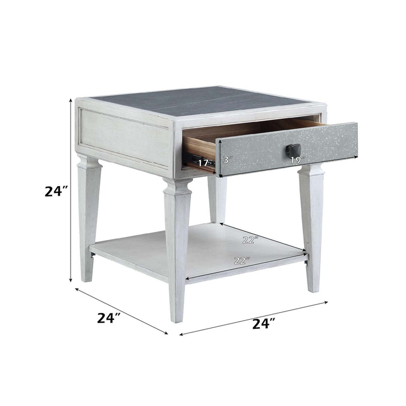 Katia End Table, Rustic Gray & Weathered White Finish Acme