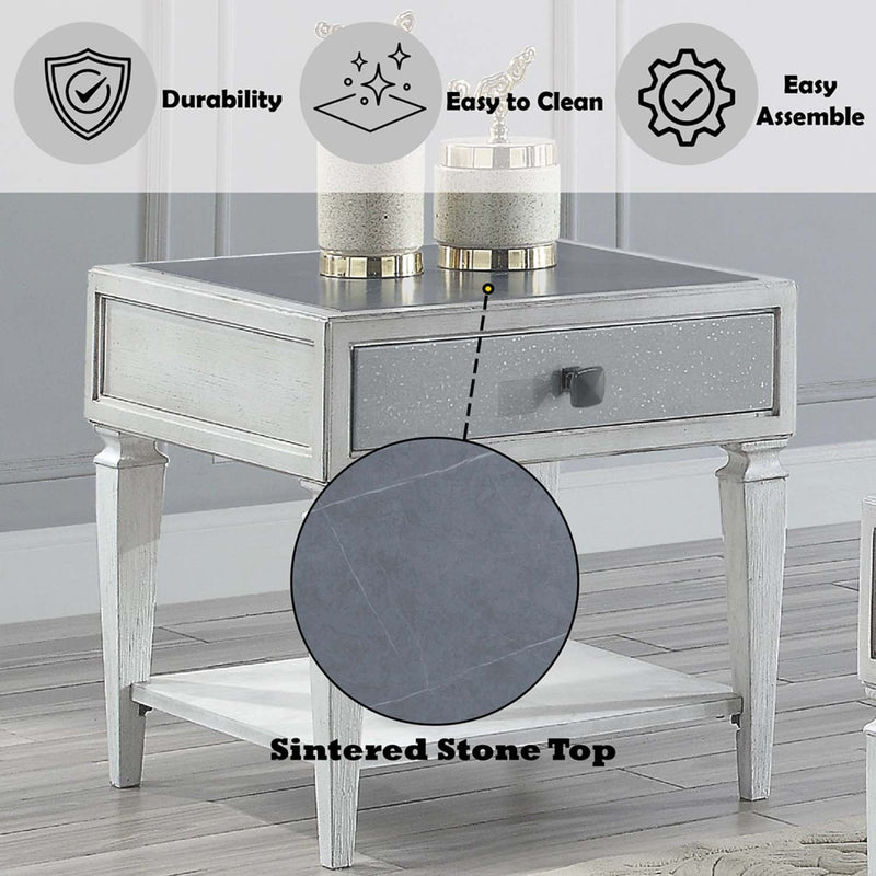 Katia End Table, Rustic Gray & Weathered White Finish Acme