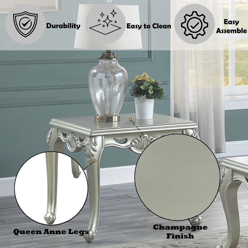 Qunsia End Table, Champagne Finish Acme