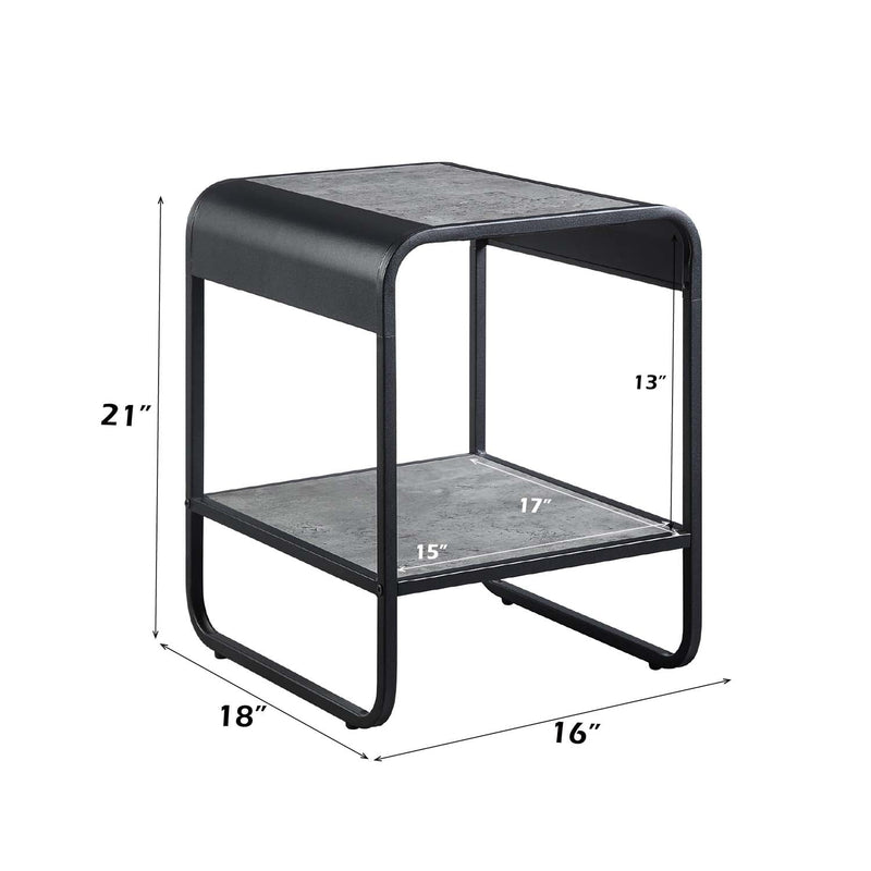 Raziela End Table, Concrete Gray & Black Finish Acme
