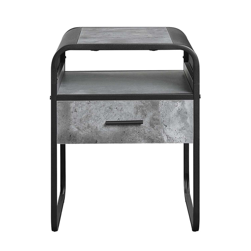 Raziela End Table, Concrete Gray & Black Finish Acme