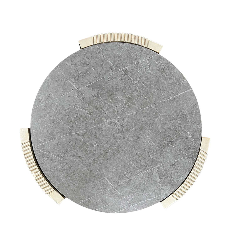 Kasa End Table, Sintered Stone & Champagne Finish Acme