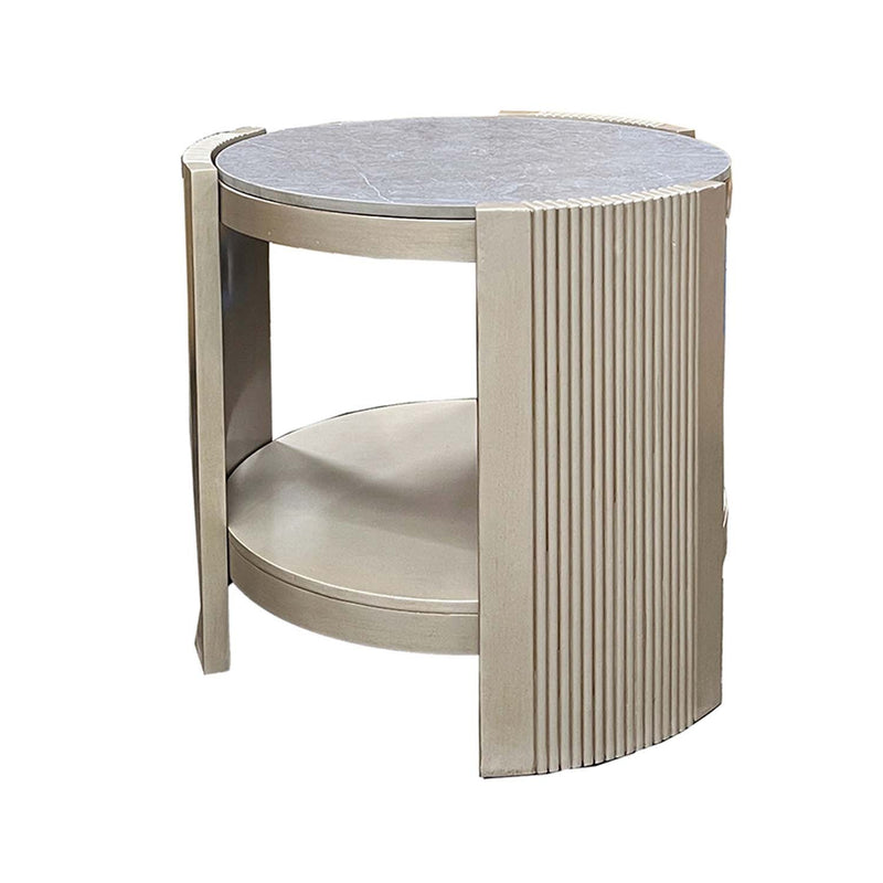 Kasa End Table, Sintered Stone & Champagne Finish Acme