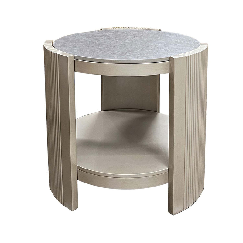 Kasa End Table, Sintered Stone & Champagne Finish Acme