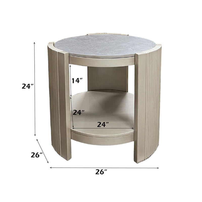 Kasa End Table, Sintered Stone & Champagne Finish Acme