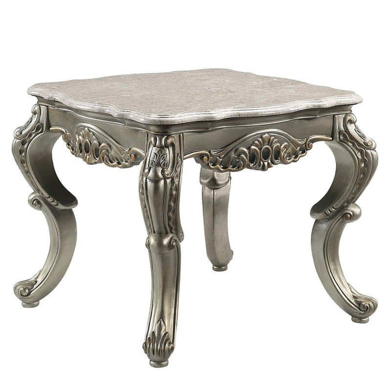 Miliani End Table, Natural Marble Top & Antique Bronze Finish Acme