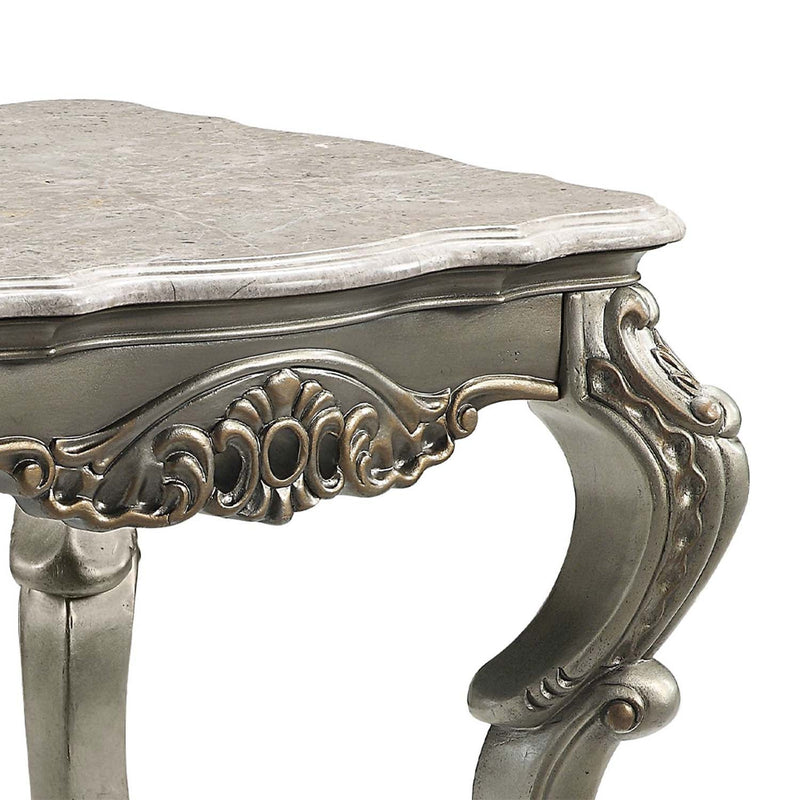 Miliani End Table, Natural Marble Top & Antique Bronze Finish Acme
