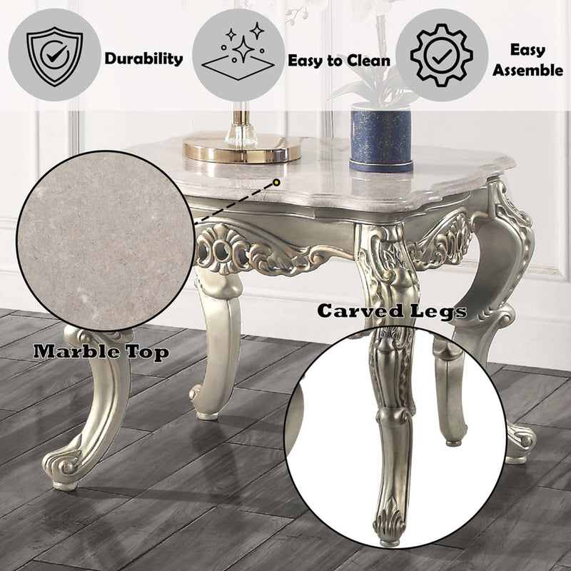 Miliani End Table, Natural Marble Top & Antique Bronze Finish Acme
