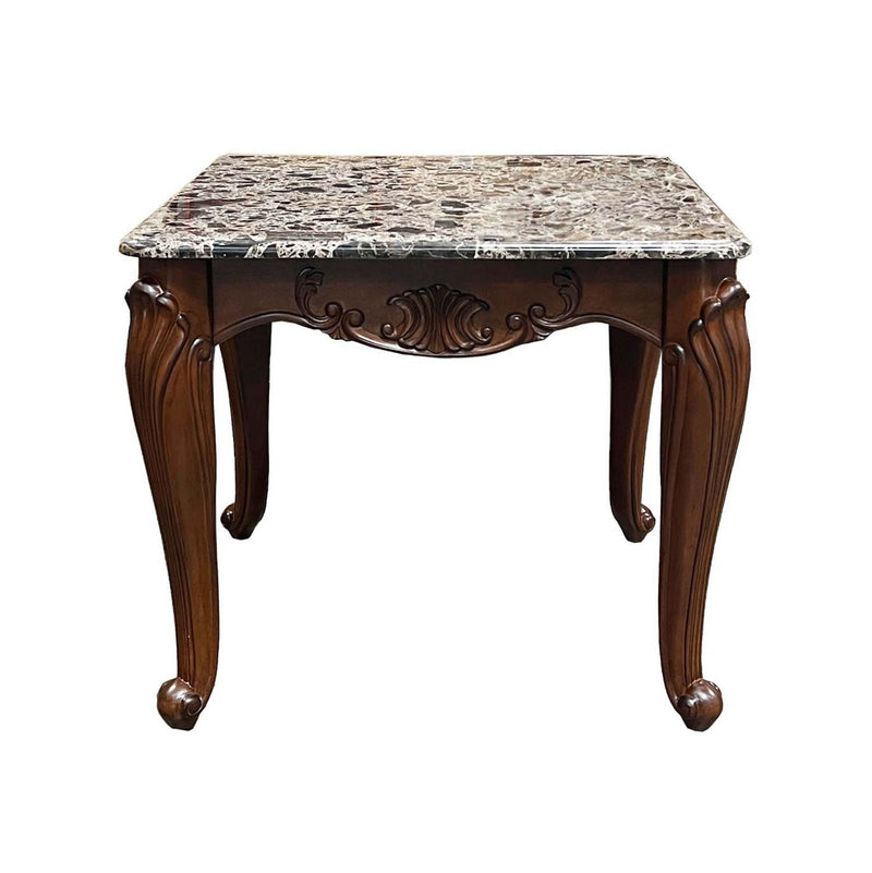Nayla End Table, Natural Marble Top & Cherry Finish Acme