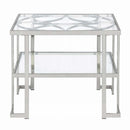 Kalan End Table, Glass & Silver Finish Acme