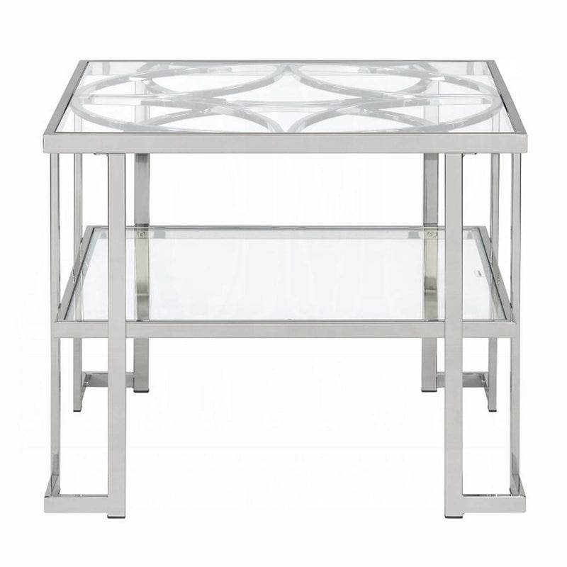 Kalan End Table, Glass & Silver Finish Acme