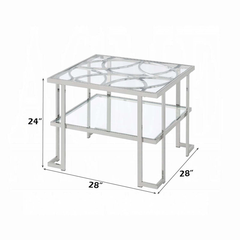 Kalan End Table, Glass & Silver Finish Acme
