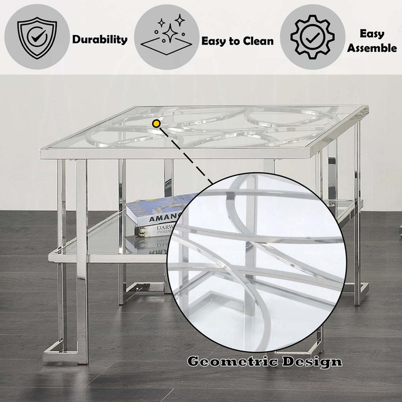 Kalan End Table, Glass & Silver Finish Acme