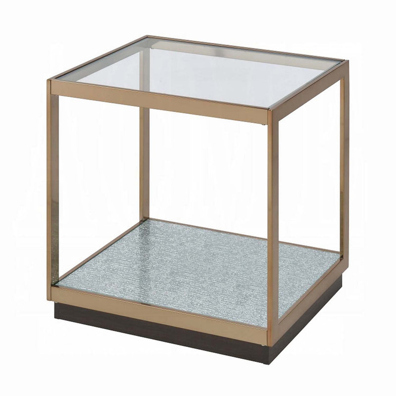 Kaia End Table, Glass & Gold Finish Acme