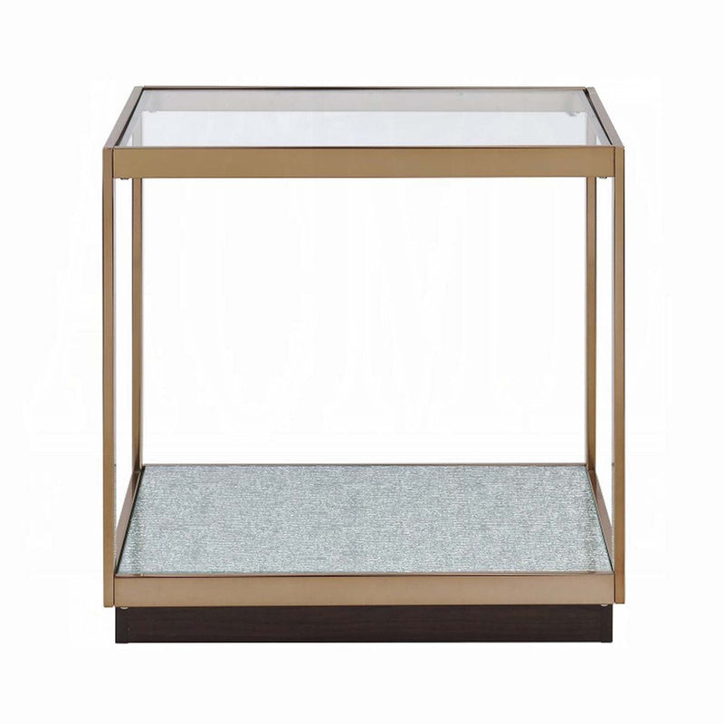 Kaia End Table, Glass & Gold Finish Acme