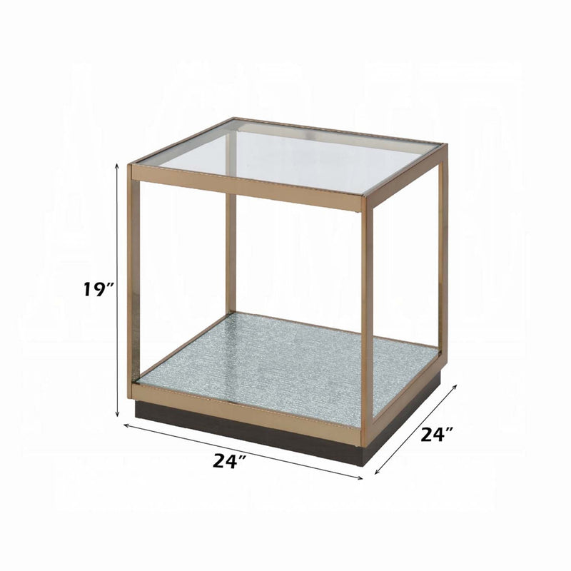 Kaia End Table, Glass & Gold Finish Acme