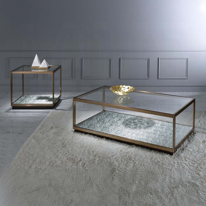 Kaia End Table, Glass & Gold Finish Acme
