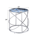 Lyda End Table, Blue Marble Print & Chrome Finish Acme