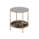 Fiorella End Table, Black Marble Print & Champagne Finish Acme