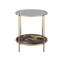 Fiorella End Table, Black Marble Print & Champagne Finish Acme