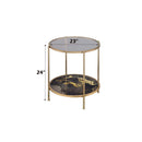 Fiorella End Table, Black Marble Print & Champagne Finish Acme