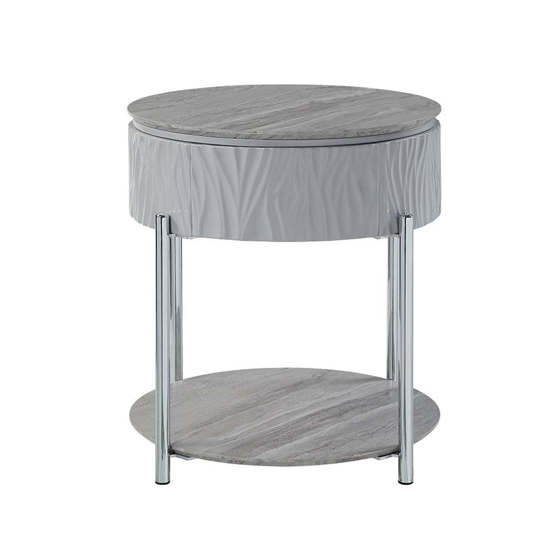 Yukino End Table, Gray High Gloss & Chrome Finish Acme