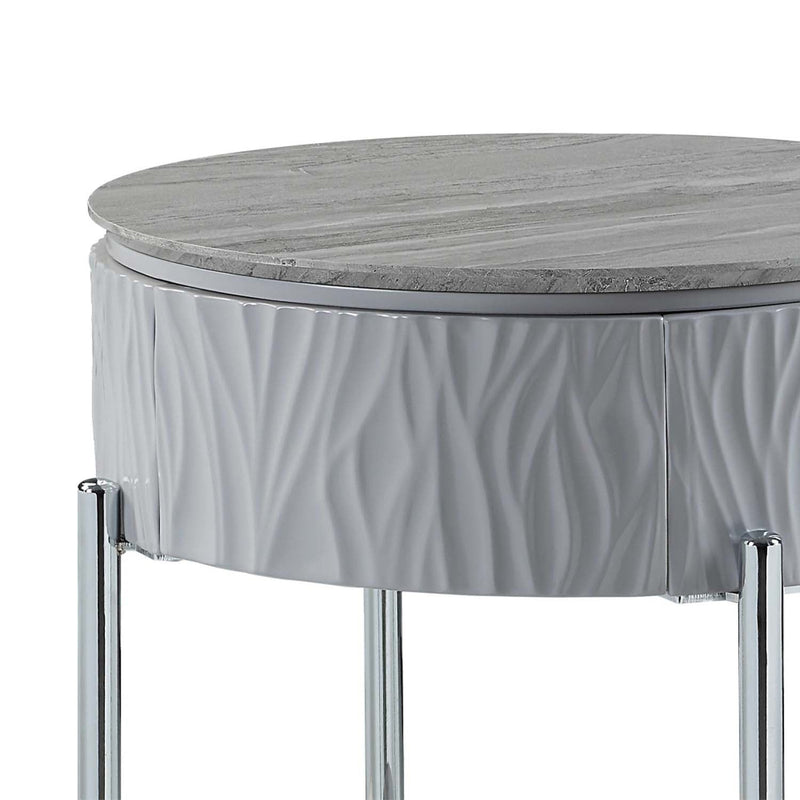 Yukino End Table, Gray High Gloss & Chrome Finish Acme