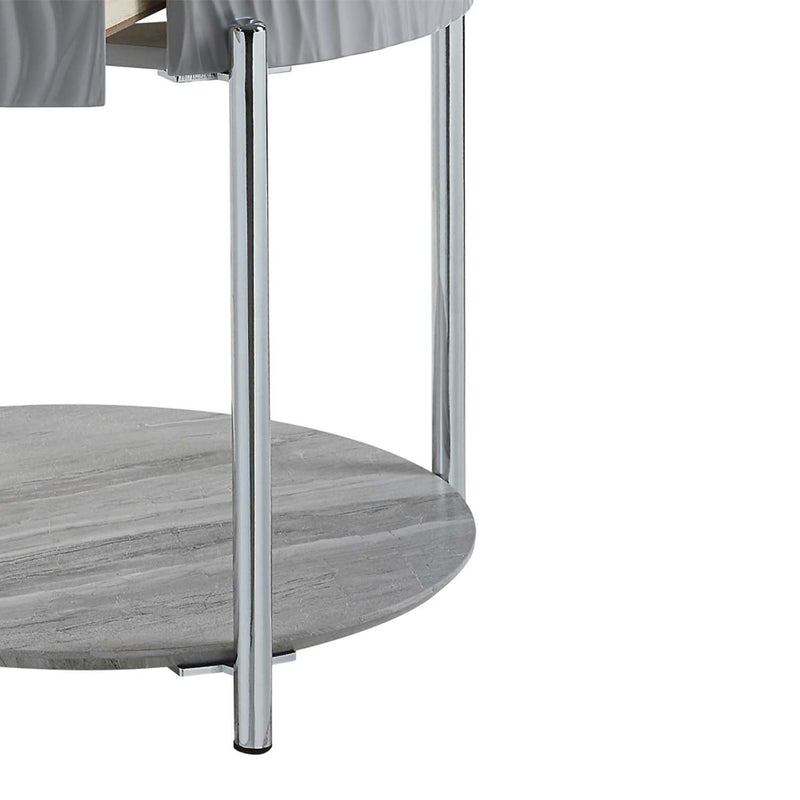 Yukino End Table, Gray High Gloss & Chrome Finish Acme