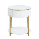 Daveigh End Table, White  High Gloss & Gold Finish Acme