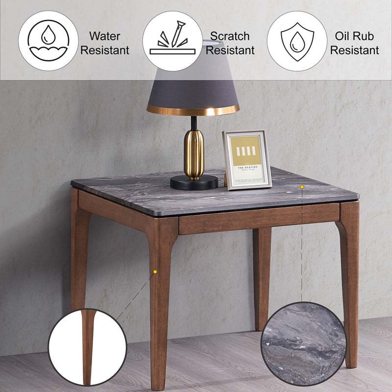 Bevis End Table, Engineered Stone Top & Walnut Finish Acme