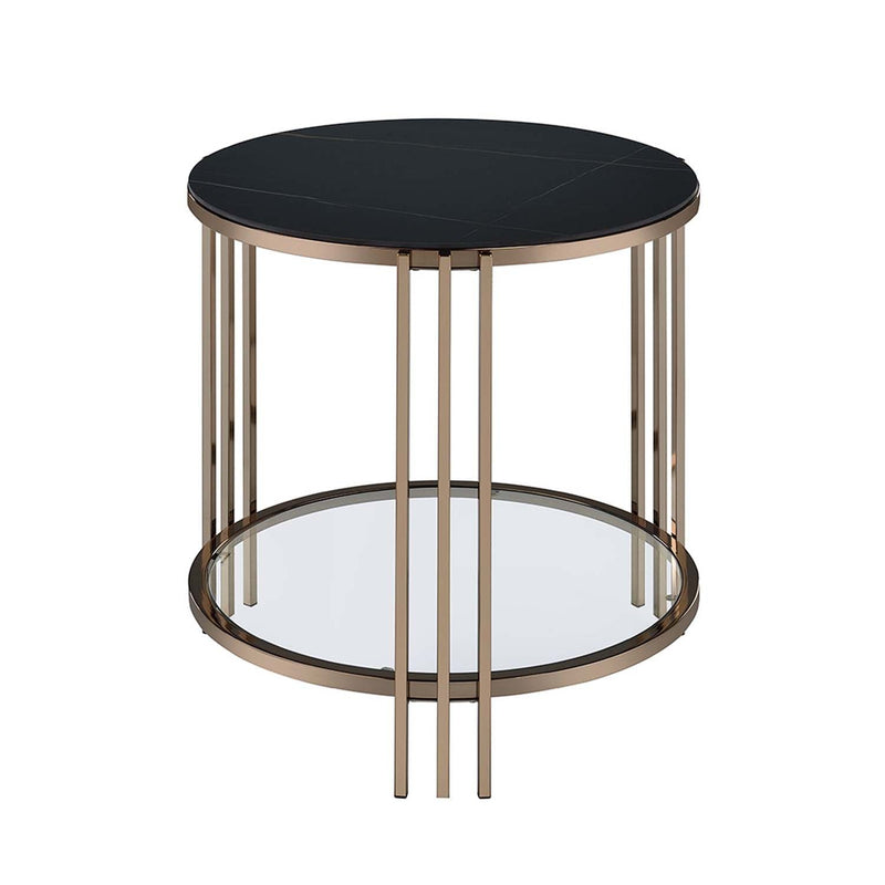 Zaidee End Table, Sintered Stone & Champagne Finish Acme