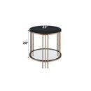 Zaidee End Table, Sintered Stone & Champagne Finish Acme