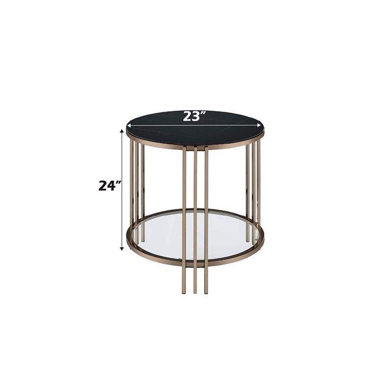 Zaidee End Table, Sintered Stone & Champagne Finish Acme