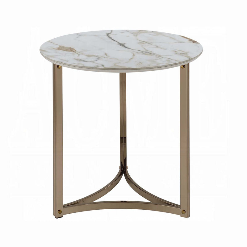 Zaidee End Table, Sintered Stone & Champagne Finish Acme