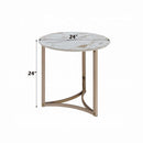 Zaidee End Table, Sintered Stone & Champagne Finish Acme