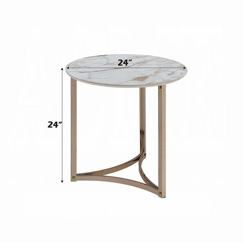 Zaidee End Table, Sintered Stone & Champagne Finish Acme