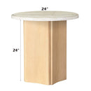 Qwin End Table, Marble Top & Oak Finish Acme