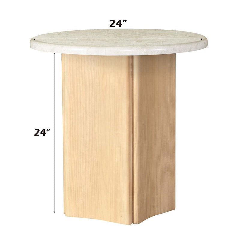 Qwin End Table, Marble Top & Oak Finish Acme